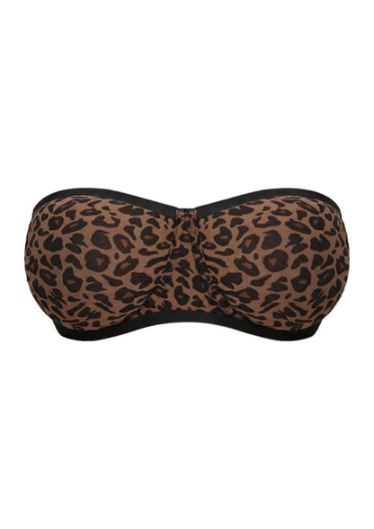 3D product shot of the HSIA black leopard unlined mesh strapless bra FBD0564